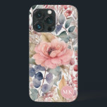 Rustic Blush Pink Floral Watercolor Monogram iPhone 13 Pro Case<br><div class="desc">Bring a touch of rustic charm to your phone with our Rustic Blush Pink Floral Watercolor Monogram Phone Case. The blend of delicate wildflowers, berries, and ferns in warm shades of beige, blush pink, red, teal green, and hints of brown exudes elegance. Make a statement with this one-of-a-kind, personalised phone...</div>
