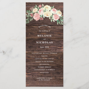 Rustic Blush Pink Floral Wedding Program Programme