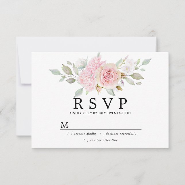 Rustic Blush Pink Floral Wedding RSVP (Front)