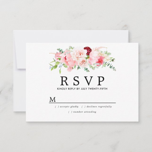 Rustic Blush Pink Floral Wedding RSVP Card (Front)
