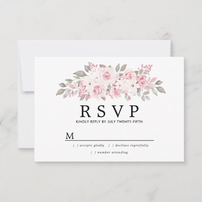 Rustic Blush Pink Floral Wedding RSVP Card (Front)