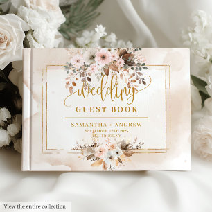 Rustic Blush Pink Gold Autumn Wedding Guest Book