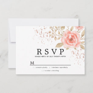 Rustic Blush Pink Gold Floral Wedding RSVP Card