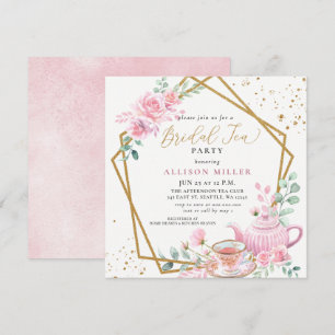 Rustic Blush Pink Gold Tea Party Bridal Shower  Invitation