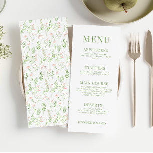 Rustic blush pink green flower wedding menu