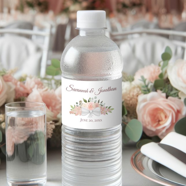 Rustic Blush Pink & Mauve Elegant Roses Wedding Water Bottle Label (Creator Uploaded)