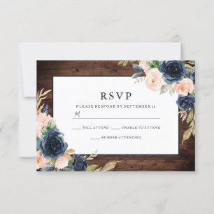 Rustic Blush Pink & Navy Elegant Spring Wedding RSVP Card