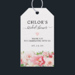 Rustic Blush Pink Peony Floral Bridal Shower Gift Tags<br><div class="desc">Chic and elegant bridal shower favour tag begins with a feminine blush pink peony floral border on the bottom. The bride's name, bridal shower date, and thank you sentiment are above. A pink heart separates the text. This gift tag is part of the Rustic Pink Peony collection that contains the...</div>