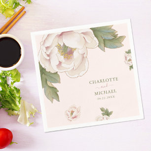 Rustic Blush Pink Peony Rose Floral Wedding Napkin