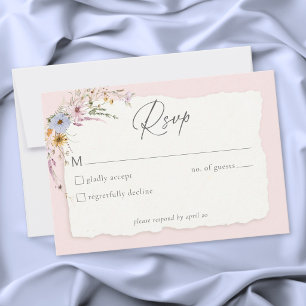 Rustic Blush Pink Romantic Wildflower Wedding RSVP Card