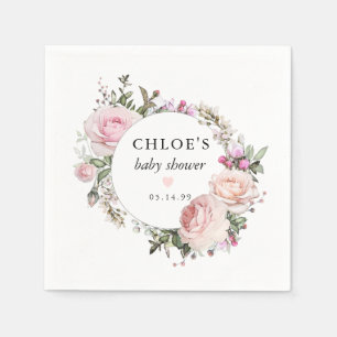 Rustic Blush Pink Rose Floral Baby Shower Napkin