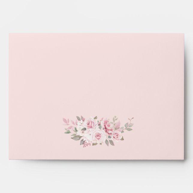 Rustic Blush Pink Rose Floral Wedding Envelope (Front)