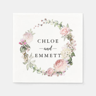 Rustic Blush Pink Rose Wreath Napkin