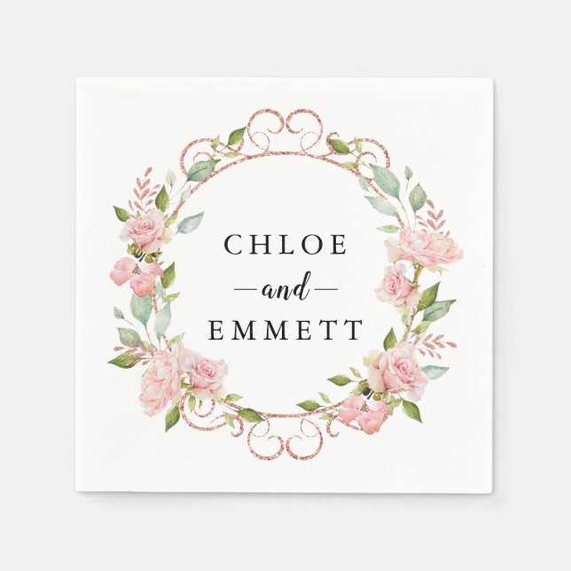 Rustic Blush Pink Rose Wreath Napkin (Front)