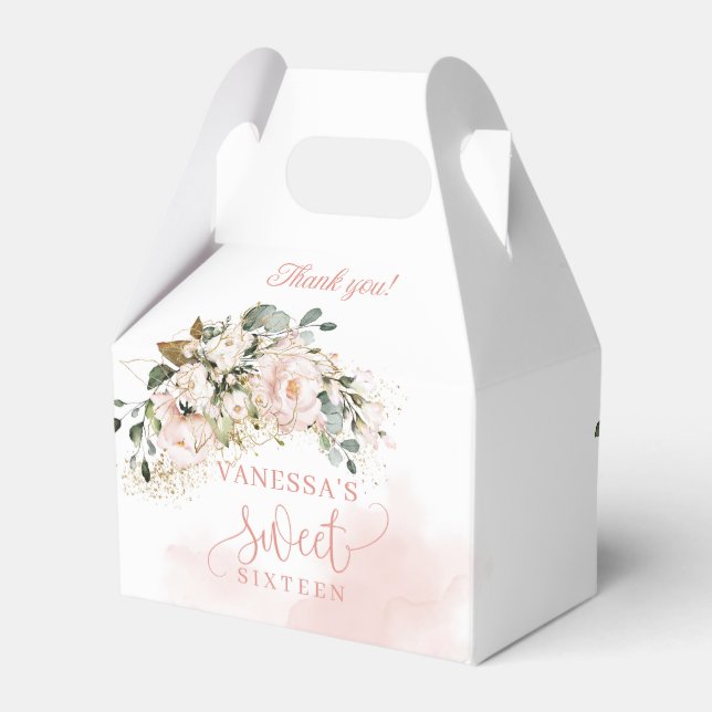 Rustic blush pink roses eucalyptus 16th birthday favour box (Back Side)