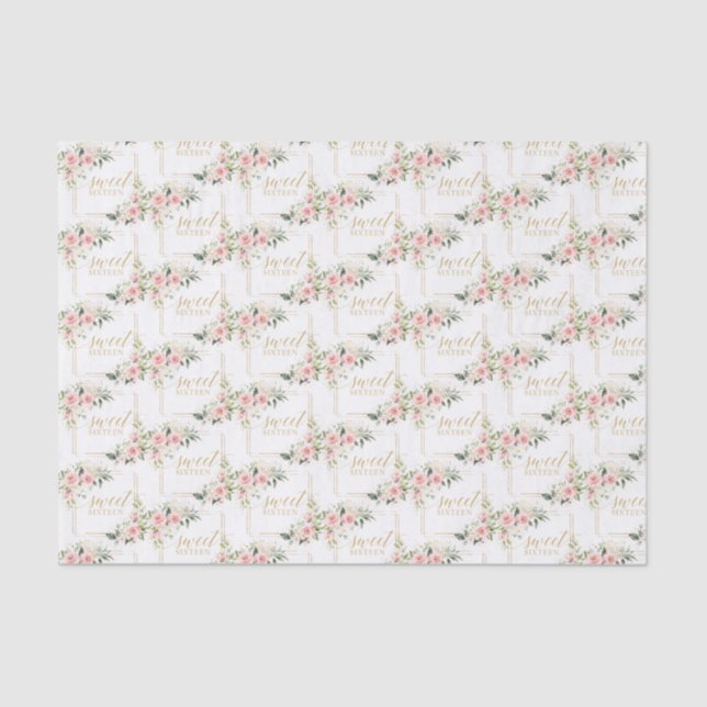 Rustic blush pink roses eucalyptus 16th birthday tissue paper (Front)