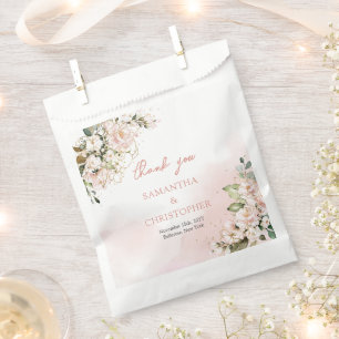 Rustic blush pink roses eucalyptus greenery gold favour bags