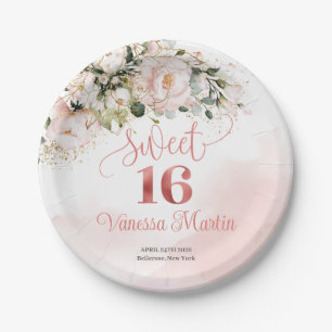 Rustic blush pink roses eucalyptus sweet sixteen paper plate