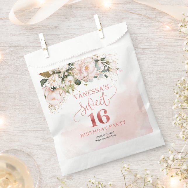 Rustic blush pink roses rose gold sweet sixteen favour bags (Clipped)