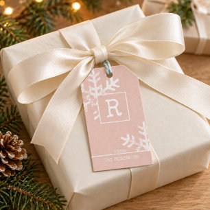 Rustic Blush Pink Snowflake Monogram Holiday Gift Tags