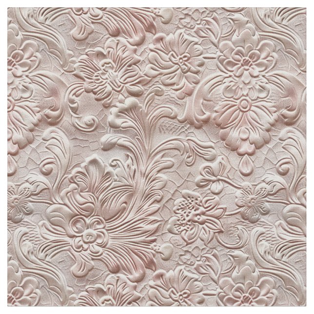 Rustic blush pink tooled leather fabric (Close Up)