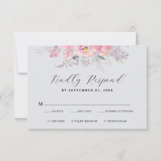 Rustic Blush Pink Watercolor Floral Wedding RSVP Card