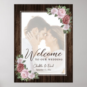 Rustic Blush Pink Wedding Photo Welcome Sign