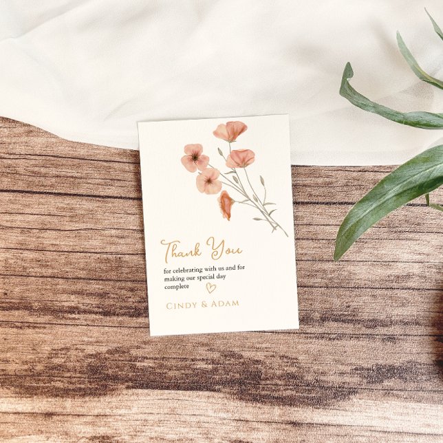 Rustic Blush Pink Wildflower Wedding Thank You Card (Creator Uploaded)