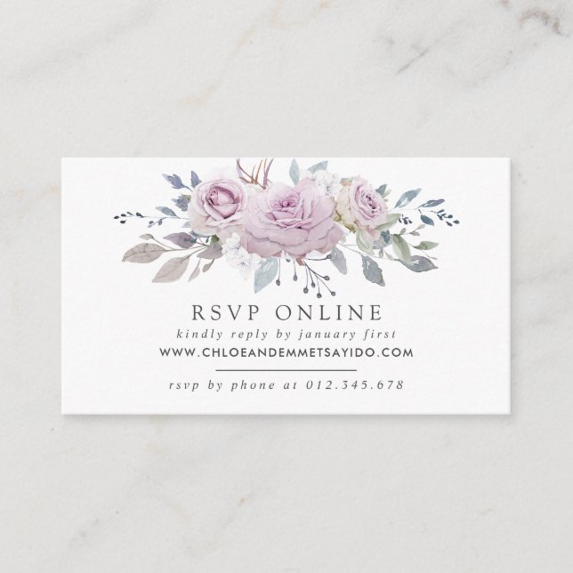 Rustic Blush Purple Floral Wedding Website RSVP Enclosure Card (Front)
