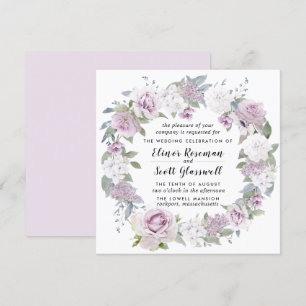 Rustic Blush Purple White Floral Square Wedding Invitation