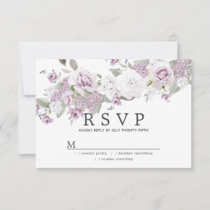 Rustic Blush Purple White Floral Wedding RSVP Card