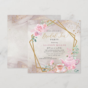 Rustic Blush Rose Gold Tea Party Bridal Shower  Invitation