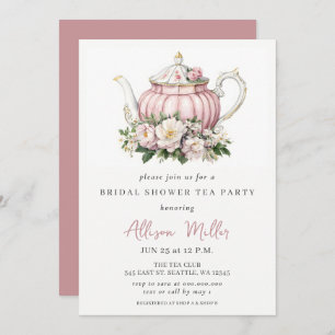 Rustic Blush Rose Gold Tea Party Bridal Shower  Invitation