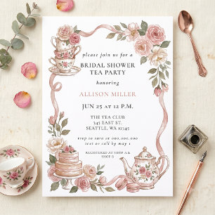 Rustic Blush Rose Gold Tea Party Bridal Shower Invitation