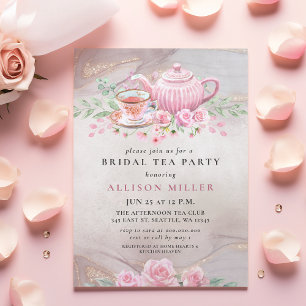 Rustic Blush Rose Gold Tea Party Bridal Shower Invitation