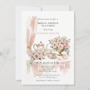 Rustic Blush Rose Gold Tea Party Bridal Shower Invitation