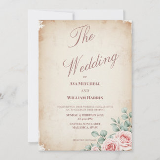 Rustic Blush Rose Parchment Wedding Invitation