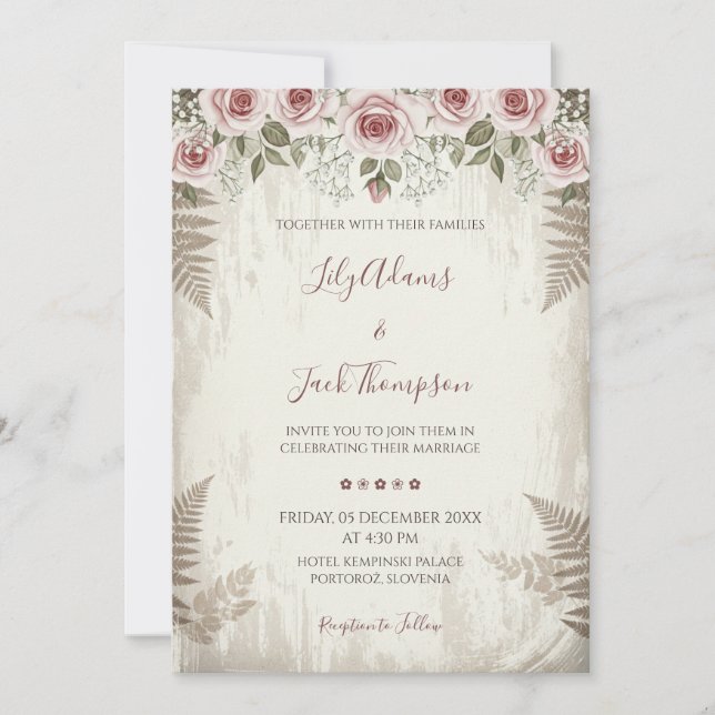 Rustic Blush Rose Wedding Invitation (Front)