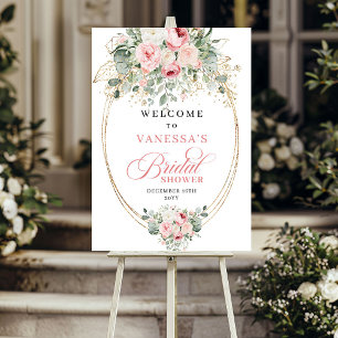 Rustic Blush Roses Eucalyptus Gold Bridal Shower   Poster