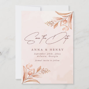 Rustic Blush Terracotta Botanical Wedding  Save The Date