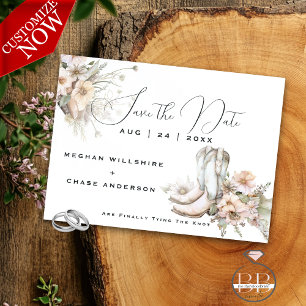 Rustic Blush Watercolor Cowboy Boots & Wildflowers Invitation