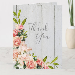 Rustic Blush Watercolor Floral Vintage Wedding Thank You Card