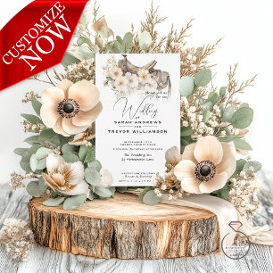 Rustic Blush Watercolor Saddle & Wildflowers Invitation