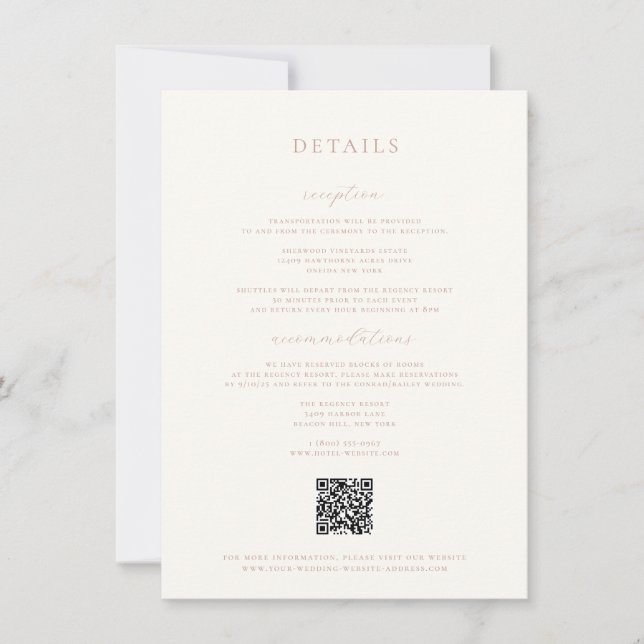 Rustic Blush Wedding Details Card (Front)