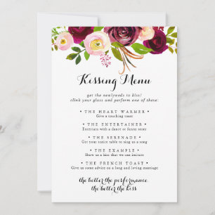 Rustic Blush Wedding Kissing Menu Game Card
