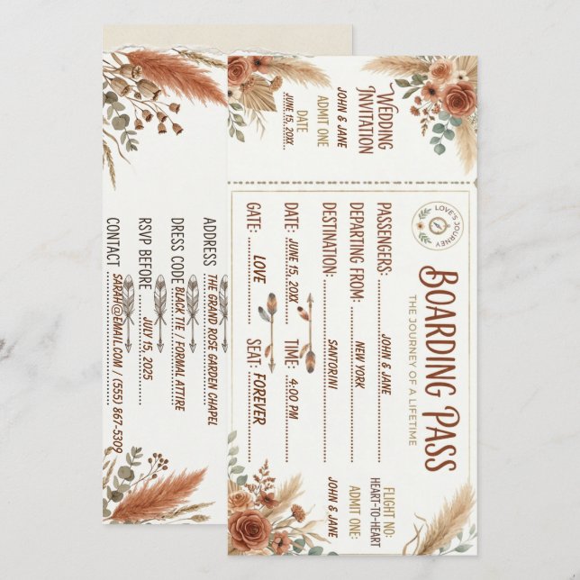 Rustic Boarding Pass Save the Date Wedding Card (Front/Back)