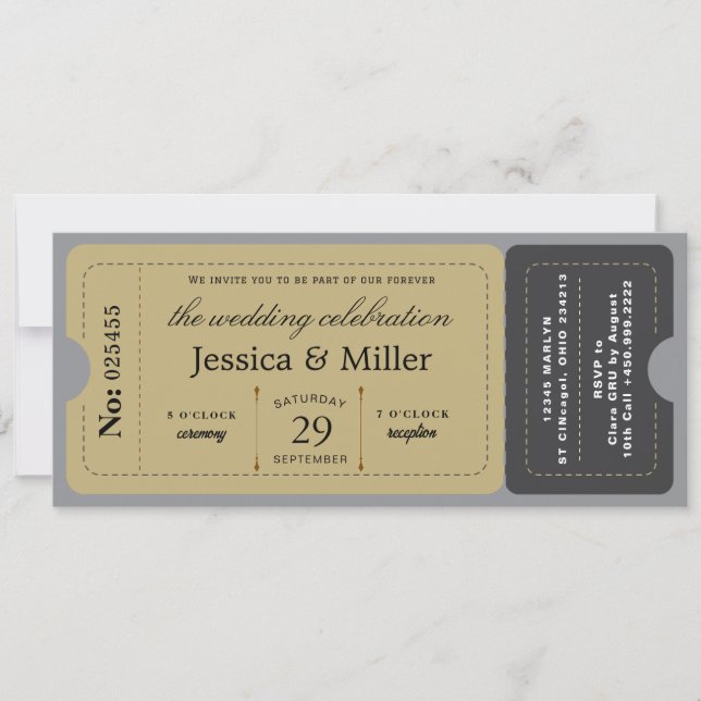  Rustic Boarding Pass Style Ticket Wedding Invitation (Front)