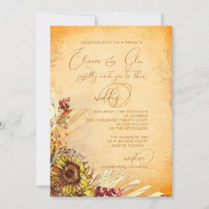 Rustic Bohemian 2 Sunflower Wedding Invitation