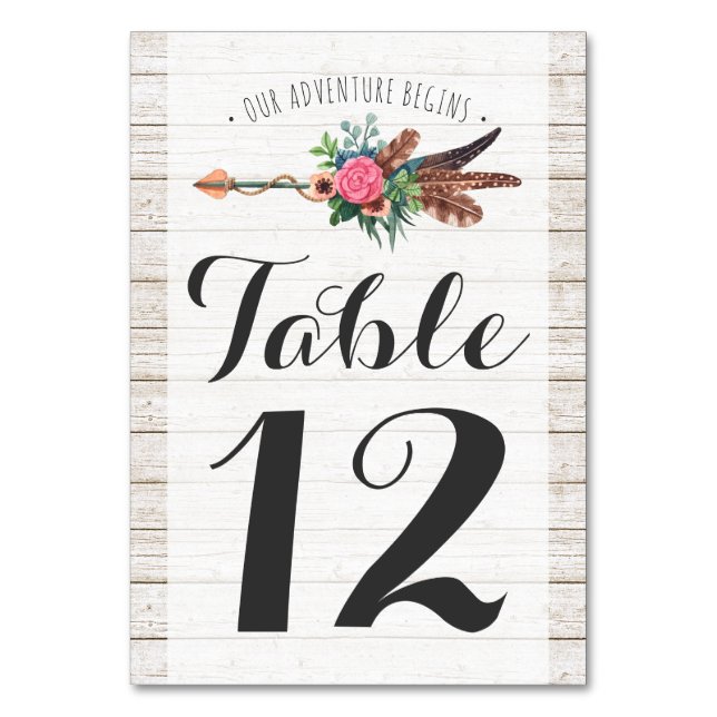 Rustic Bohemian Arrow Wedding Table Number Card (Front)
