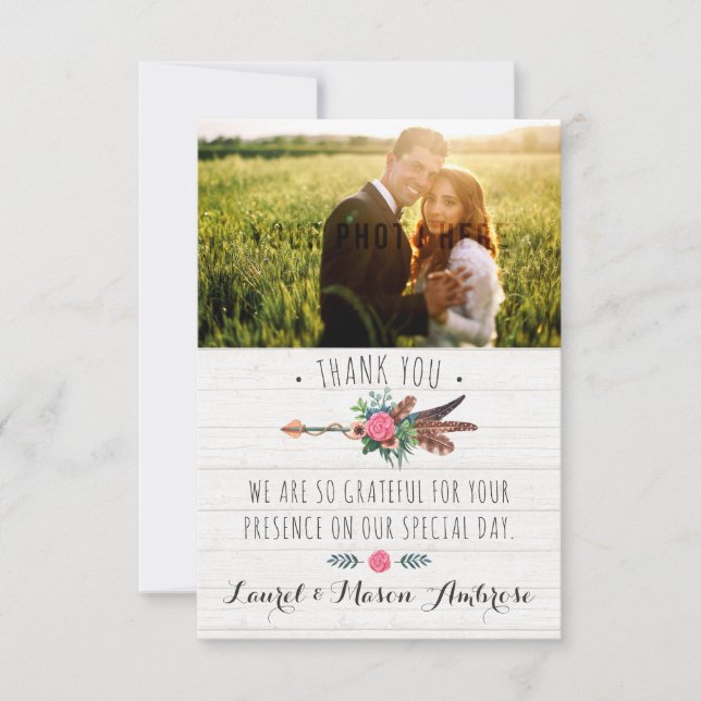 Rustic Bohemian Arrow Wedding Thank You Card (Front)